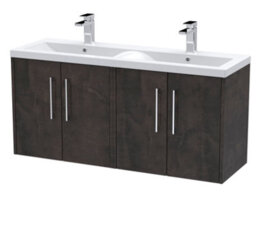 Hudson Reed Juno Wall Hung 4 Soft Close Door Vanity Unit With Double Ceramic Basin In Metallic Slate Finish, 1205mm - thumbnail 5