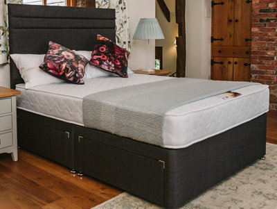 Divan Base Direct Rome Comfort Deluxe Sprung Divan Bed Set 2Ft6 Small Single 2 Drawers Side - Lino Charcoal - image 1