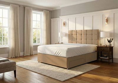 Adore Designs Ashford Plush Velvet Divan Bed, Headboard - 4Ft Small Double - Coffee - 0 Drawers - image 1