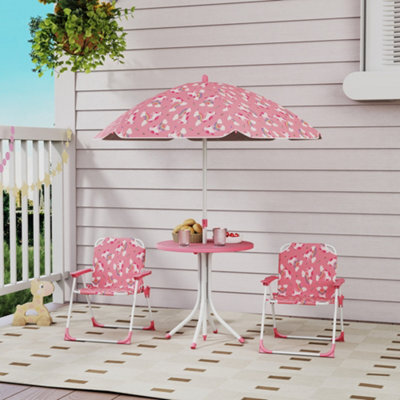 Aiyaplay Kids Garden Furniture With 2 Folding Chairs And Umbrella, Pink - image 1