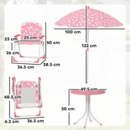 Aiyaplay Kids Garden Furniture With 2 Folding Chairs And Umbrella, Pink - thumbnail 3