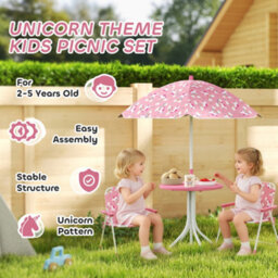 Aiyaplay Kids Garden Furniture With 2 Folding Chairs And Umbrella, Pink - thumbnail 4