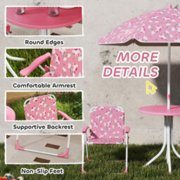 Aiyaplay Kids Garden Furniture With 2 Folding Chairs And Umbrella, Pink - thumbnail 6