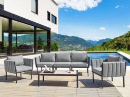 Beliani Garden Lounge Set With Table 5 Seater Skala Metal Dark Grey - thumbnail 2