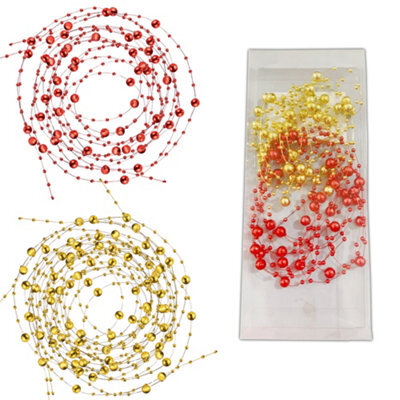 Neel Blue 9M Christmas Metallic Bead Chain, 7.5mm Pearl Garland, Red & Gold - image 1