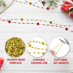Neel Blue 9M Christmas Metallic Bead Chain, 7.5mm Pearl Garland, Red & Gold - thumbnail 3