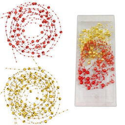 Neel Blue 9M Christmas Metallic Bead Chain, 7.5mm Pearl Garland, Red & Gold - thumbnail 1