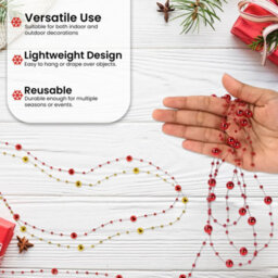 Neel Blue 9M Christmas Metallic Bead Chain, 7.5mm Pearl Garland, Red & Gold - thumbnail 4
