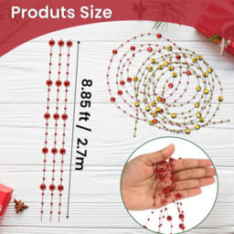 Neel Blue 9M Christmas Metallic Bead Chain, 7.5mm Pearl Garland, Red & Gold - thumbnail 2