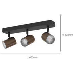 Loops Stylish Bronze And Black Triple Led Bathroom Ceiling Spotlight For Modern Interiors - thumbnail 4