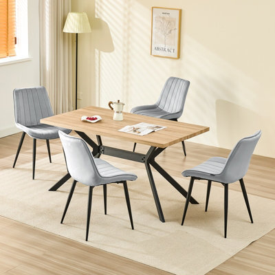 Longtoo Set Of 4 Dining Chairs With Velvet Upholstered Seat & Backrest,stable Metal Legs,modern Stripe Design,grey - image 1