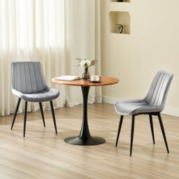 Longtoo Set Of 4 Dining Chairs With Velvet Upholstered Seat & Backrest,stable Metal Legs,modern Stripe Design,grey - thumbnail 7