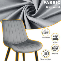 Longtoo Set Of 4 Dining Chairs With Velvet Upholstered Seat & Backrest,stable Metal Legs,modern Stripe Design,grey - thumbnail 3