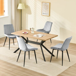 Longtoo Set Of 4 Dining Chairs With Velvet Upholstered Seat & Backrest,stable Metal Legs,modern Stripe Design,grey - thumbnail 1