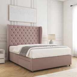 Bsspoke Amelia Divan Bed Set Pink Plush Velvet With 54Inch Wingedback Panel Headboard No Drawers No Mattress In All Sizes - thumbnail 2