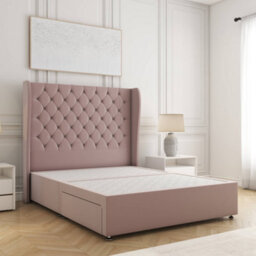 Bsspoke Amelia Divan Bed Set Pink Plush Velvet With 54Inch Wingedback Panel Headboard No Drawers No Mattress In All Sizes - thumbnail 1