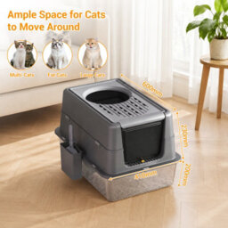 London Boutique Stainless Steel Cat Litter Tray, Enclosed Cat Litter Box, High Sides, Scoop, Grey, 60X40X43.5Cm - thumbnail 2
