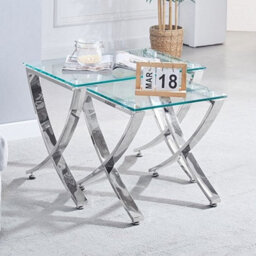 Furniture in Fashion Vienna Clear Glass Nest Of 2 Tables With Angular Chrome Legs