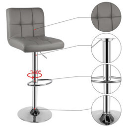 Onemill Bar Stools, Pack Of 2 Pu Leather Swivel Height Adjustable Bar Chairs With Backrest For Counter,kitchen And Home (Grey) - thumbnail 2
