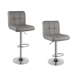 Onemill Bar Stools, Pack Of 2 Pu Leather Swivel Height Adjustable Bar Chairs With Backrest For Counter,kitchen And Home (Grey) - thumbnail 1