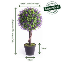 Best Artificial 2Ft / 60Cm Purple Lavender Ball Tree Plant Garden Office Conservatory Tropical Indoor Outdoor - thumbnail 2