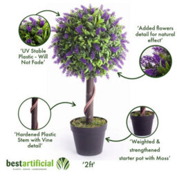 Best Artificial 2Ft / 60Cm Purple Lavender Ball Tree Plant Garden Office Conservatory Tropical Indoor Outdoor - thumbnail 3