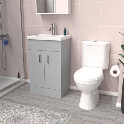Nes Home Matte Grey 500 mm Basin Vanity Unit & Toilet Flat Pack - image 1