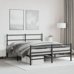 Berkfield Metal Bed Frame Without Mattress With Footboard Black 150X200Cm - thumbnail 4