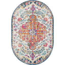 Livabliss Oval Harput-Vintage Blue Orange Yellow Grey Traditional Boho Living Dining Bedroom Rug 95 X 150 Cm Easy Care, Non Shedding - thumbnail 2