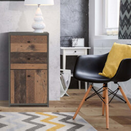 Furniture To Go Best Chest Storage Cabinet 2 Drawers 1 Door In Concrete Optic Dark Grey/old - Wood Vintage - thumbnail 5