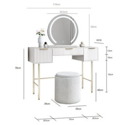 CARME Home Lara White Dressing Table With Elsie Led Mirror (White Base) & Hailey Bouclé Storage Stool - thumbnail 9