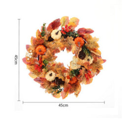 Living And Home Fall  Front Door Wreath Halloween Pumpkins Decoration With Led String Light 45 Cm - thumbnail 6