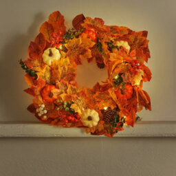 Living And Home Fall  Front Door Wreath Halloween Pumpkins Decoration With Led String Light 45 Cm - thumbnail 2