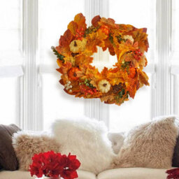 Living And Home Fall  Front Door Wreath Halloween Pumpkins Decoration With Led String Light 45 Cm - thumbnail 3