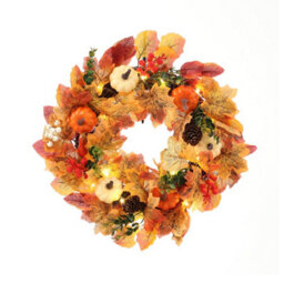 Living And Home Fall  Front Door Wreath Halloween Pumpkins Decoration With Led String Light 45 Cm - thumbnail 4