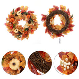 Living And Home Fall  Front Door Wreath Halloween Pumpkins Decoration With Led String Light 45 Cm - thumbnail 5