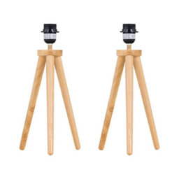 First Choice Lighting Set Of 2 Voyage - Light Oak Wooden Tripod Lamp Bases - thumbnail 1