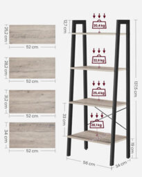 Vasagle Ladder Shelf, 4-Tier Bookshelf, Bookcase, For Living Room, Bedroom,industrial Style, Steel Frame, Greige And Black - thumbnail 6