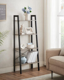 Vasagle Ladder Shelf, 4-Tier Bookshelf, Bookcase, For Living Room, Bedroom,industrial Style, Steel Frame, Greige And Black - thumbnail 1