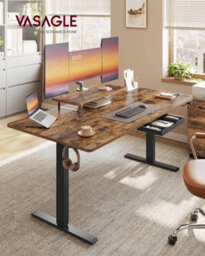 Vasagle Electric Standing Desk, Height Adjustable Desk, 160 X 80 Cm, Flexible Monitor Stand And Drawer, Usb-C Port