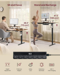 Vasagle Electric Standing Desk, Height Adjustable Desk, 160 X 80 Cm, Flexible Monitor Stand And Drawer, Usb-C Port - thumbnail 3
