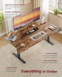 Vasagle Electric Standing Desk, Height Adjustable Desk, 160 X 80 Cm, Flexible Monitor Stand And Drawer, Usb-C Port - thumbnail 2