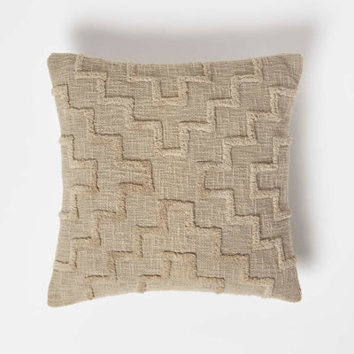 Homescapes Geometric Beige Tufted Cotton Cushion 45 X 45 Cm - image 1