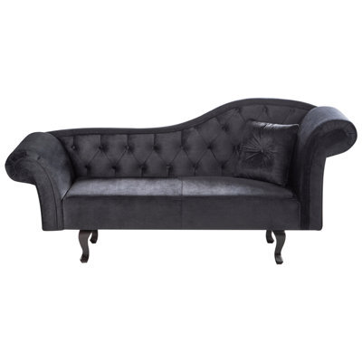 Beliani Right-Hand Chaise Longue Lattes Ii Velvet Black With Cushion - image 1