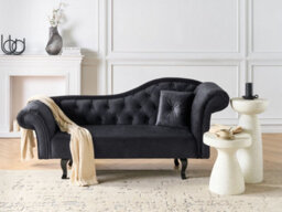 Beliani Right-Hand Chaise Longue Lattes Ii Velvet Black With Cushion - thumbnail 2