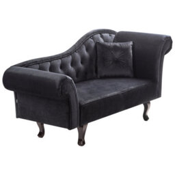 Beliani Right-Hand Chaise Longue Lattes Ii Velvet Black With Cushion - thumbnail 4