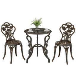 Outsunny Outdoor Bistro Set With Umbrella Hole Rose Design Metallic - thumbnail 2