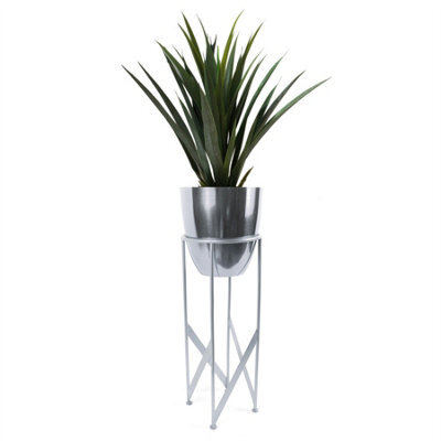 Leaf 90Cm Silver Planter With Artificial Yukka Plant - image 1