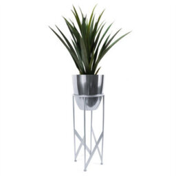 Leaf 90Cm Silver Planter  With Artificial Yukka Plant