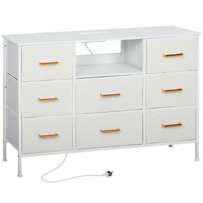 Wyld Haus Haso Cono Cream White 8-Drawer Bouclé Chest With Built-In Charging Station - image 1